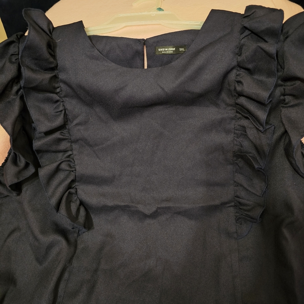 Black Ruffled Sleeveless Top